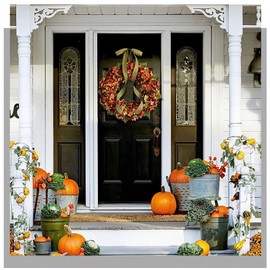 16" Thanksgiving Fall Harvest Wreath, Autumn Yellow Red Orange Leaves Wreath Holiday for Front Door Hanging Porch Home Window Wall Farmhouse Indoor Outdoor, Yellow Red