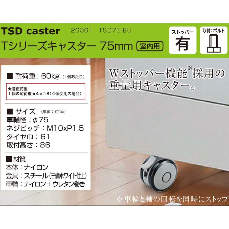 High Logic T-Series Casters 3.0 inches (75 mm) with M10