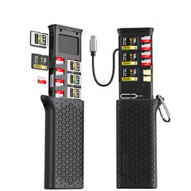 16-in-1 CFexpress Type A + SD + TF Card Reader & Storage Case Combo, USB-C 3.2 Gen2 10Gbps High-Speed Multi Card Reader Portable Card Holder Adapter for Cameras, Phones, Drones, Action Cameras, Black