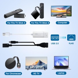 Professional USB 2.0 to RJ45 LAN Ethernet Adapter with USB OTG Y Cable Splitter for Fire TV Stick 3/2nd Generation 10/100 Mbps Transmission Speed (White&Black)