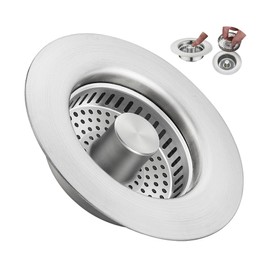 YYKBZ 3 in 1 Kitchen Sink Drain Strainer， Stainless Steel Pop Up Sink Stopper， Plug for Sink Drain Strainer with Anti-Clogging Basket for Us Standard 3-1/2"Drain Easy to Install （1pcs）