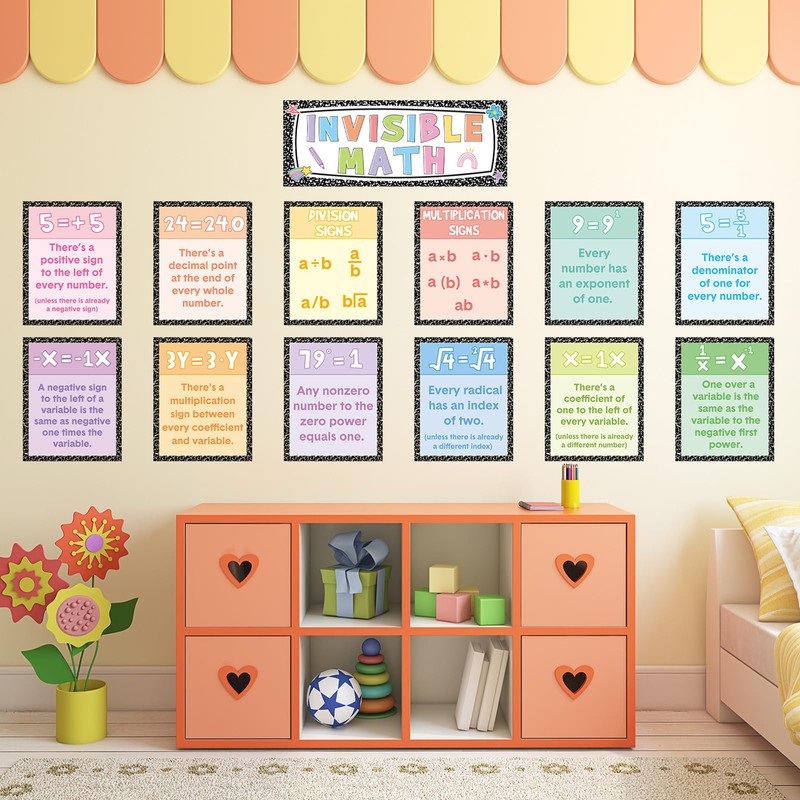 13Pcs Math Posters for Classroom Invisible Math Posters Composition Notebook