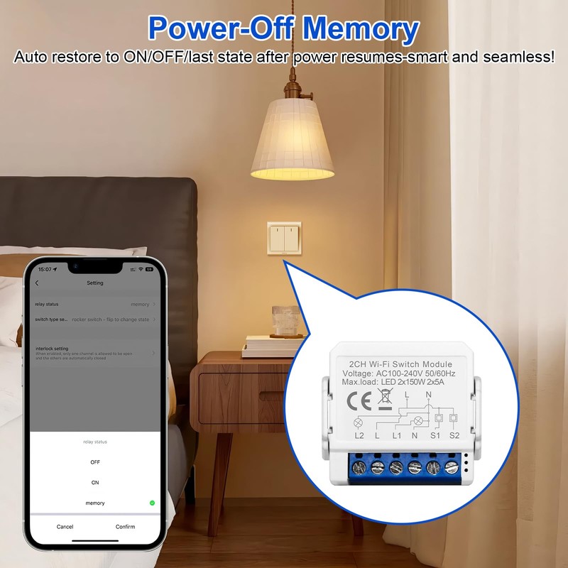 SOARFLY Smart Lichtschalter Modul 2-Weg, WLAN Schalter Smart Life Tuya