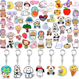 JOYEONDEF 20 Pcs Cute Mixed Key Chain, Funny Acrylic Cartoon Bulk Keychains Aesthetic Keychain for Backpack Cute Women's Keyrings and Keychains for Girls Purse Kawaii Anime Charm Keychain