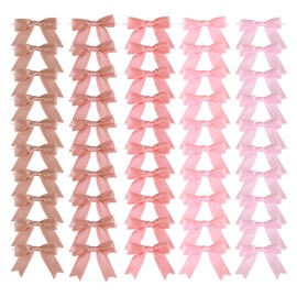 Meseey 50 Pcs Dusty Rose Gold Assorted 2.5 Inch Premade Pretied Satin Ribbon Twist Tie Bows for Treat Bags Gift Wrapping Wedding Baby Shower Brithday Valentine's Day Christmas Party（2.5”Rose Pink)