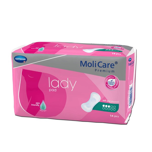 MoliCare Premium lady pad, incontinence pad for women for bladder weakness, aloe vera, 3 drops, 1 x 14 pieces