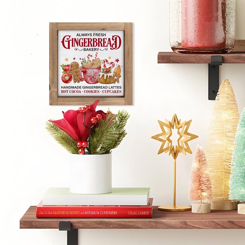 pechpell Gingerbread Christmas Baking Decorations, 6 Inch Wooden Gingerbread Bakery