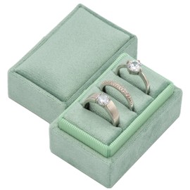 Giftop Rectangle Velvet Ring Box Storage 3 Slots for Wedding Ceremony Proposal Engagement Birthday Gift (Sage Green)