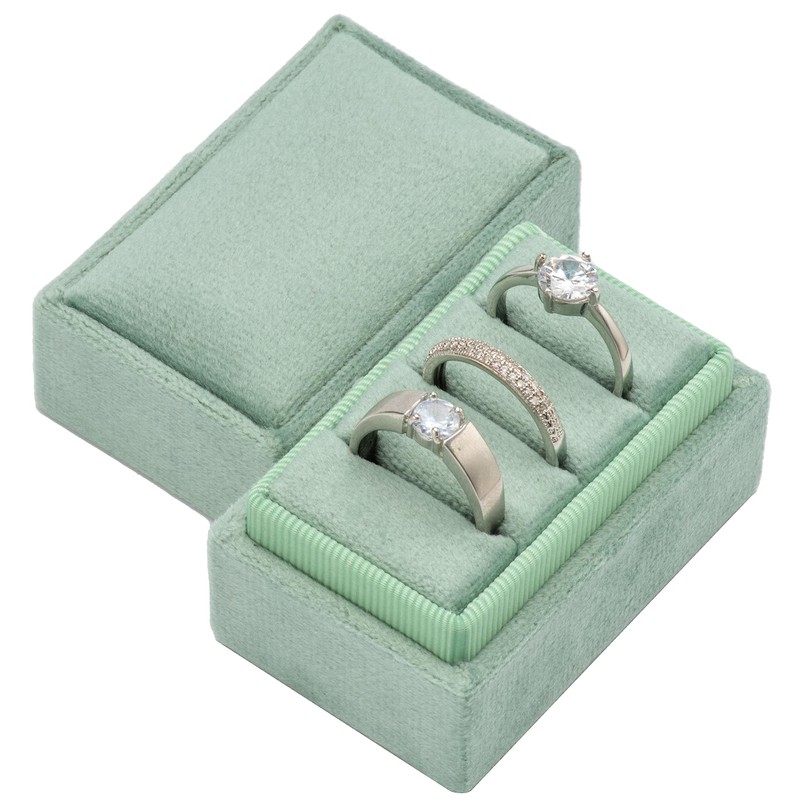 Giftop Rectangle Velvet Ring Box Storage 3 Slots for Wedding