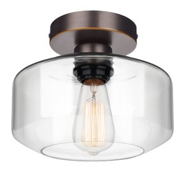 MAXvolador Industrial Semi Flush Mount Ceiling Light, Clear Glass Pendant Lamp Shade, Oil Rubbed Bronze Farmhouse Lighting, Hanging Light Fixture