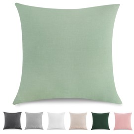 TOCOMOA Cushion Cover 40 x 40 cm Set of 2 - 100% Washed Cotton Cushion Covers Oeko-Tex Certified, Linen Look and Breathable Cushion Slip, Mint Green Pillowcase with Zip