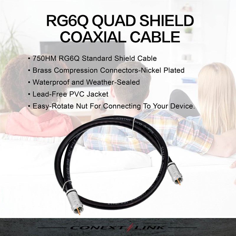 Conext Link RG6 Quad Shield Coaxial Cable F Connector 18