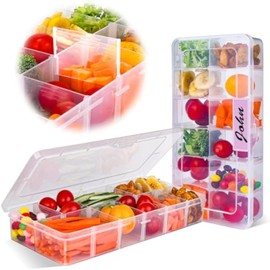 AIERSA Snack Box Container for Adults-12 Compartments,Adjustable Divided Snackle Box,Bento Box Accessories with 60 Labels,Snack Boxes for Travel,Work,Clear (2 Pack)
