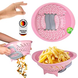 WoonFux® Premium Pasta Strainer - Dishwasher Safe - Drain Strainer BPA-Free with Side Spout Handles - Kitchen Strainer Also Suitable as Rice Strainer (Pink)