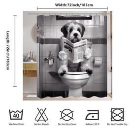 Funny Dog Shower Curtains, Cool Dog Read Book Shower Curtain, Fun 72 x 72 Inch Pet Puppy Waterproof Shower Curtains with Metal Hooks for Bathroom Decor