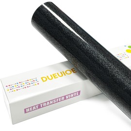 DUEUIOE Black Glitter HTV Heat Transfer Vinyl Roll - 12" x 9ft, Glitter Iron on Vinyl for All Cutting Machine - Easy to Cut & Weed, Glitter HTV Vinyl for T Shirts, Hats, and More Designs (Black)