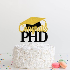 Decoración para tartas con purpurina, color negro con purpurina, decoración para tartas de clase de 2023, decoración para graduados, PHD de graduación