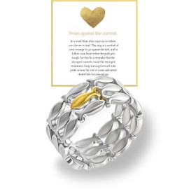 HOLINSE Swim Against the Current Ring Anti-Tarnish,Just Keep Swimming Ring,Unique Fish Design inspirational gifts for women (11)