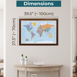 Push Pin Travel Maps - Customizable Blue Oceans World Push Pin Travel Map with Brown Frame- 27.5" x 39.5" - 8 Handcrafted Frame Options - Made in USA - Ideal for Adventurous Travelers