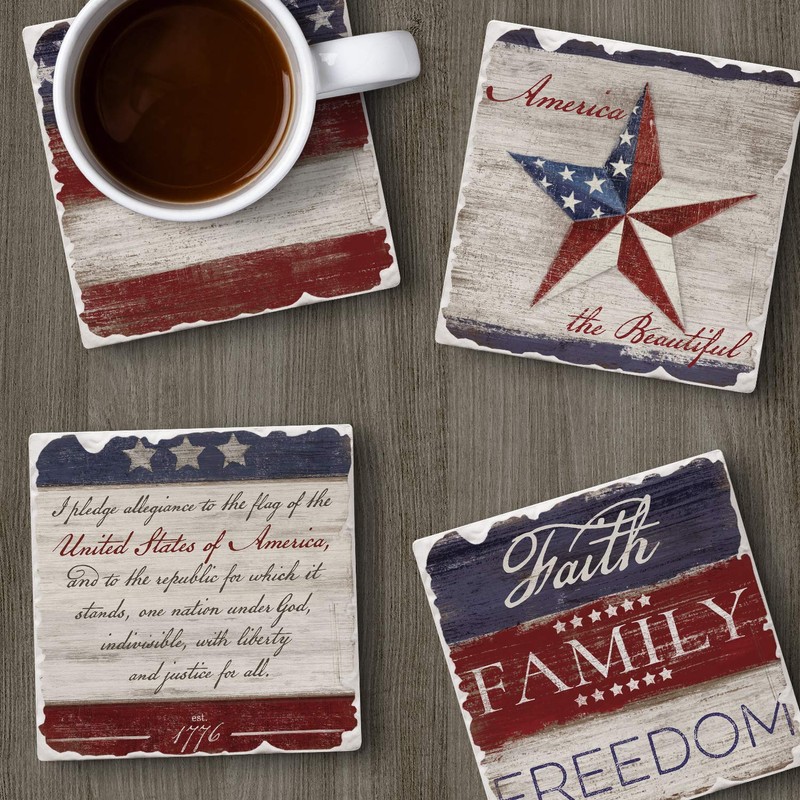 Thirstystone Americana 4-Pack Assorted Tumbled Tile Stone Coasters Manufactured in