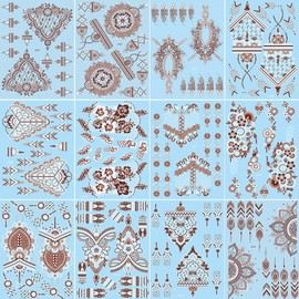 XMASIR 12 Sheets White Brown Henna Tattoos Sticker For Women Girls, Waterproof Fake Tattoos Lace Mehndi Lotus Mandala Temporary Tattoos Stickers Arm