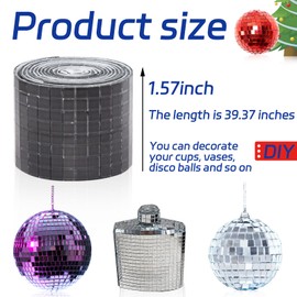 Self Adhesive Mosaic Tiles, 3200 Pieces Disco Ball Tiles, 5 x 5 mm Glass Mirror Mosaic Tiles, Square Mirror Tiles Sticker for DIY Vase, Art Collage, Photo Frames, Home Party 2 Rolls (Black)