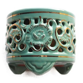 Jodo Shinshu Sect Higashi, Otani School Crest Pottery Ball Incense Burner, Buddhist Altar Buddhist Altar with Deposit (3 Dimensions (H x W x W): 3.8 x 3.5 inches (7 x 9 cm))