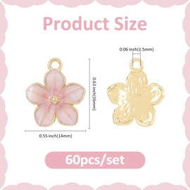 SUPERFINDINGS 60Pcs Alloy Enamel Pendants Flower Charms Cherry Blossom Enamel Charms Gold Plated Flower Pendants Pink for Bracelets Necklaces Earrings Jewelry Making, Hole: 1.5mm, 1.5mm, Alloy, No