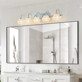 29" Nickel Finish Vintage Crystal Vanity Light - Elegant 5-Light Bathroom Mirror Fixture with Clear Glass Shades (No Bulbs)Lamp Power(W): 18