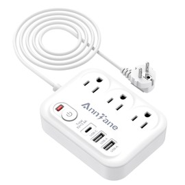 European Travel Power Strip with USB C – US to EU Plug Adapter with 6FT Extension, 3 AC Outlets & 3 USB Ports for Dual Voltage Devices (Not for UK/Ireland/Scotland)