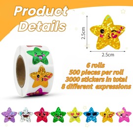 KALYRON 2000 pcs Multicolor Star Stickers,Fun Reward Stickers for Teachers & Students,Vibrant, Durable & Easy Peel,Perfect for Classroom, Crafts, Charts & Gifts, 4 Rolls