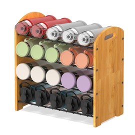 Msoesticc.dl 4 Tier Water Bottle Organizer, Stackable Bamboo Water Bottle Holder, Water Bottle Storage Rack Tumbler Travel Mug Cup Organizer for Kitchen Cabinet Countertop Pantry (Black)