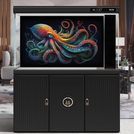 CaterRina Octopus Aquarium Background Abstract Colorful Octopus Terrarium Background Glowing Octopus in Black Background Fish Tank Backdrop Poster Wallpaper Decorations Vinyl 48x20in