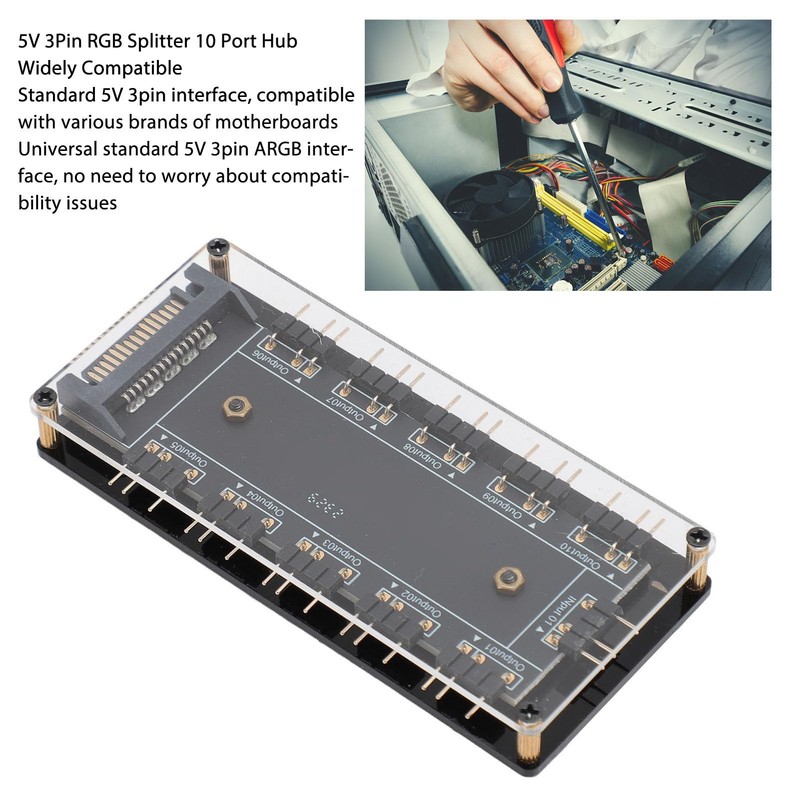10 Way 5V 3pin ARGB Hub with Acrylic Case, Universal
