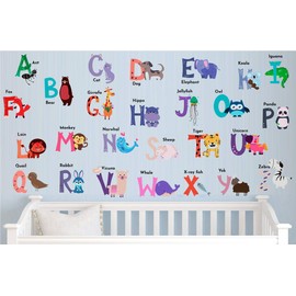 DEKOSH Animal Alphabet Wall Decals for Baby Nursery | Peel & Stick ABC Stickers for Toddlers