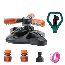 HEEDU Aspersores de Riego Jardín, Aspersor de Césped, Aspersor Giratorio Automático de 360°, 3 Modos de Pulverización, Cobertura de Área Amplia, con Boquilla de Mariposa