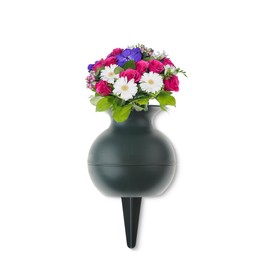 matches21 HOME & HOBBY Grave Vase for Inserting as Frost-Proof Grave Decoration – Green Ball Shape Cemetery Vase in 22 cm as Weatherproof Plastic Grave Decoration – Ground Spike Flower Vase as