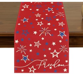 4th of July Patriotic Table Runner 13 x 72 Inch Burlap Independence Day Memorial Day Freedom Stars Home Indoor Kitchen Dining Party Table Decoration ZQ16 Red