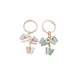 WJR 1~2 Pcs Cute Butterfly Charms Keychain Acrylic Crystal Butterfly Chain Tassel Keyring Purse Bag Accessories(2Pcs Green Pink)