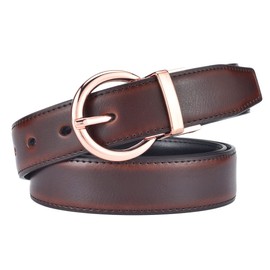 Beltox - Cinturones de piel reversibles para mujer, para vestir, jeans y adorno de cintura, Negro y coñac con hebilla dorada, 30-33.5" Range