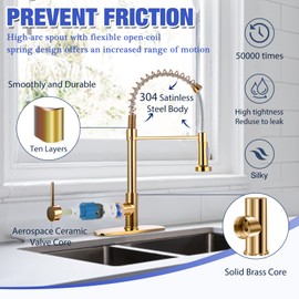Hiokay Utility Single Hole Kitchen Faucet with Pull Down Spray, Polished Gold