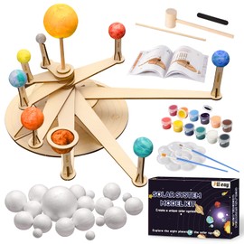 Pllieay Solar System Model Foam Ball Kit Includes 12 Color Pigments, Palette, 18PCS Mixed Sized Polystyrene Spheres Balls, Toothpick Flag, Painting Brushes, Bamboo Sticks for School Science Projects