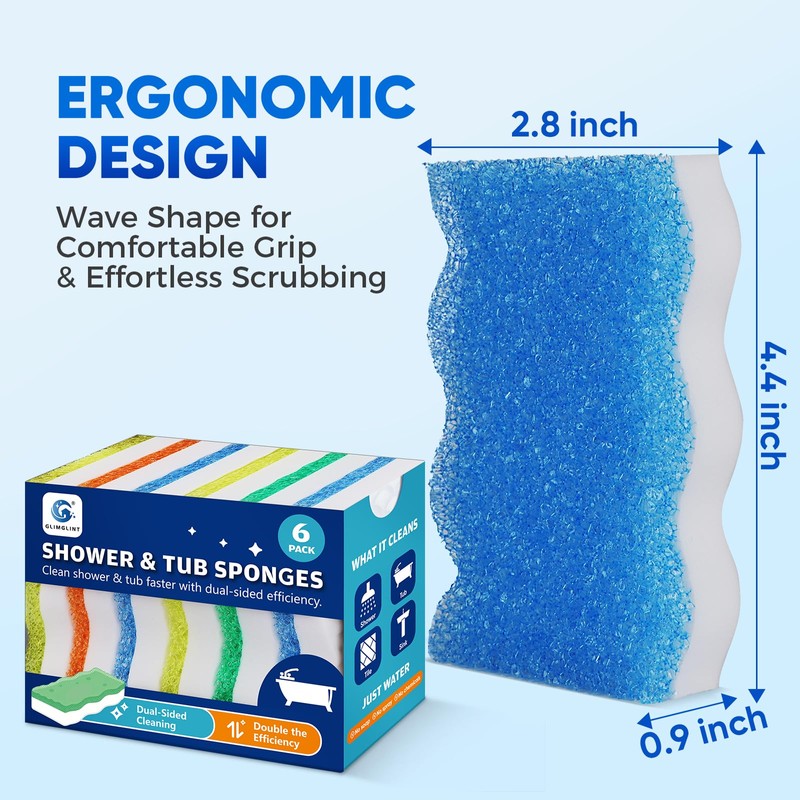 GLIMGLINT Magic Sponges Eraser for Bathroom, 6 Pack Dual-Sided Cleaning