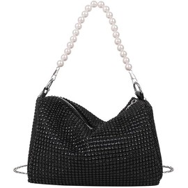TenaLucy Glitter Bag, Evening Bag, Clutch Silver Women's Glitter Handbag Bag Glitter Elegant Handbag with Zip Silver Bag for Prom, Party, Everyday, Wedding, black
