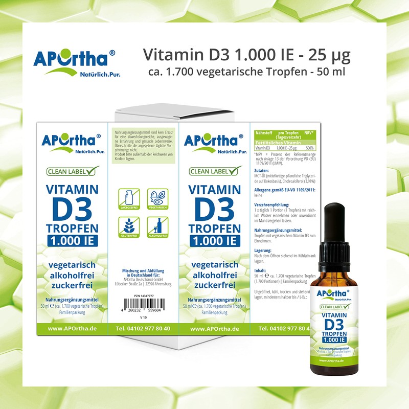 Aportha D 1000 i.e. 25 mcg, Natural, Vegetarian Dietary Supplement