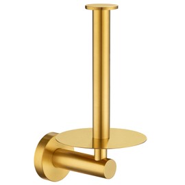 Vertical Tray Toilet Paper Holder, Aomasi 304 Stainless Steel Tissue Roll Hanger with Round Plate, Brushed Gold Bathroom Kitchen Paper Roll Dispenser Wall Mounted