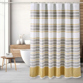 Threadmill - Cortina de ducha 100% algodón | Cortinas de ducha de 72 x 72 pulgadas con patrón Jaquard, lavable a máquina, calidad de hotel, resistente al agua para baño, rayas grises beige