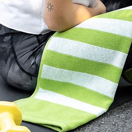 Luzia Striped Workout Towel (Pack of 4) - Premium Quality 100% Turkish Cotton - Lightweight and Super Absorbent for Sports, Workout, Fitness, Gym, Yoga, Running and Travel (Green)