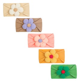 5 Pcs Baby Flower Headbands Nylon Baby Girl Headbands Soft Hairbands Hair Accessories for Newborn Infant Toddler Kids Baby Essentials(Beige Pink Khaki Yellow Green)
