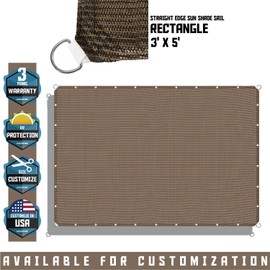 TANG Sunshades Depot 3' x 5' Straight Side Sun Shade Sail 180 GSM Brown Patio Rectangle Shade Fabric UV Blocker Shelter Deck Dock Carport Driveway Pergola Cover Outdoor Backyard Deck 3 Year Warranty